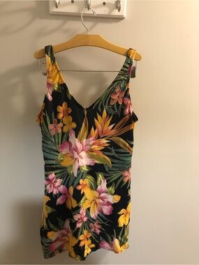 Islander Black Floral One-Piece Swimsuit with Pink & Yellow Flowers